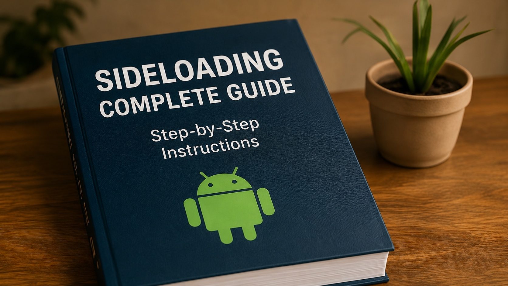 A workspace with a phone, cable and open notebook guide for sideloading apps