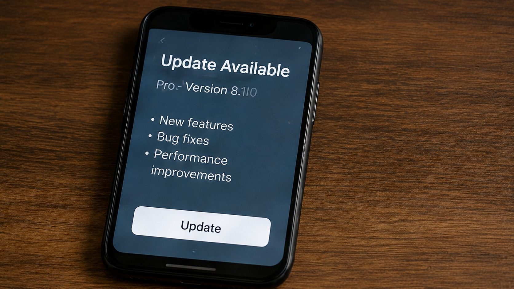A smartphone showing an update-available badge with a refresh arrow note